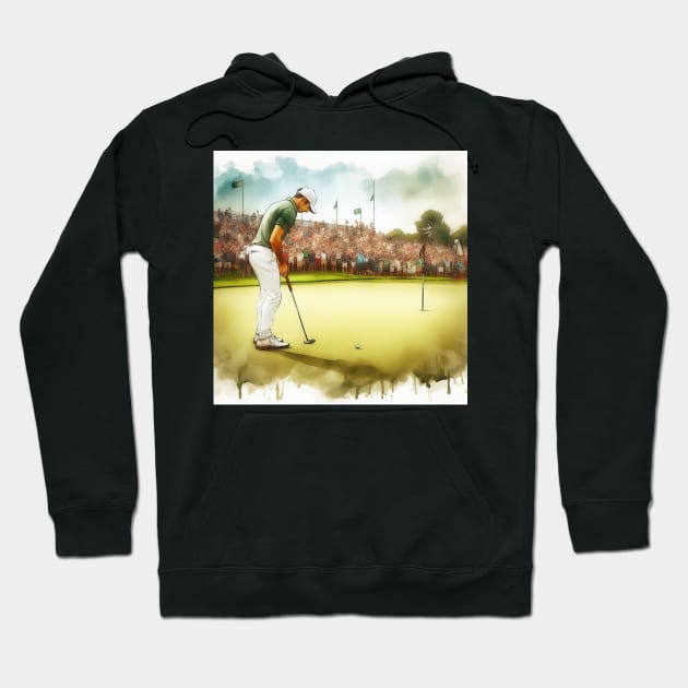 Artistic illustration of golfer putting on the 18th green Hoodie by WelshDesigns